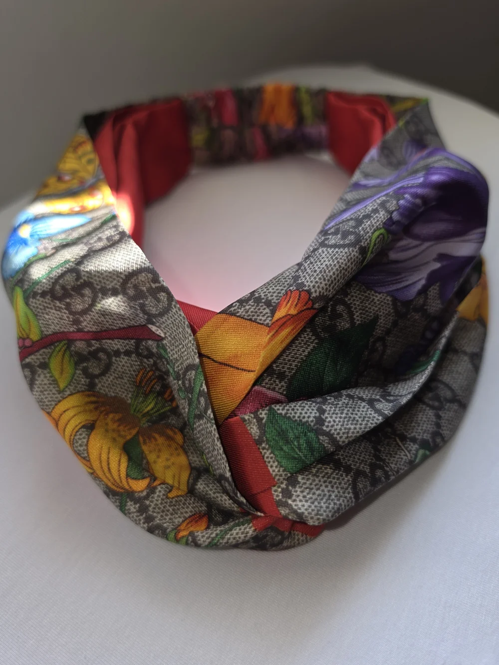 Gucci Multicolor Floral Twist Headband with Red Lining